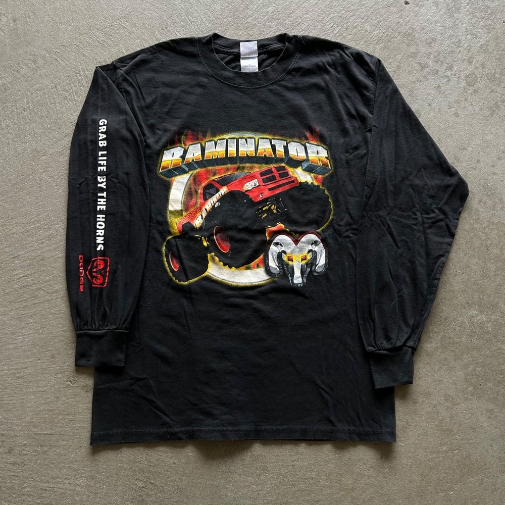 Vintage 90s Dodge‎ Raminator Long Sleeve Shirt Size Large Black Monster Truck